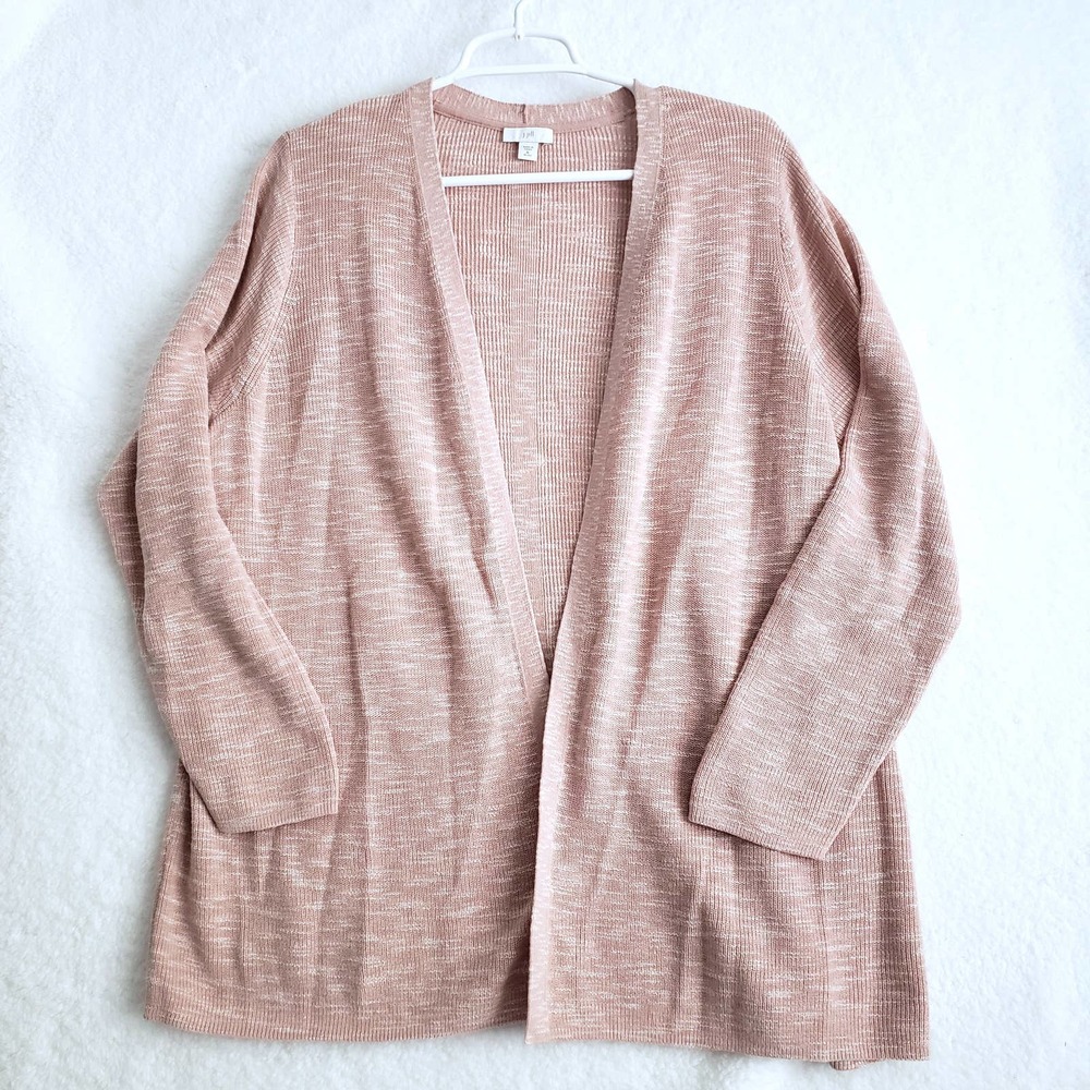J. Jill Long Sleeve Linen-Blend Cardigan Womens PXL Pink Button Front Coastal